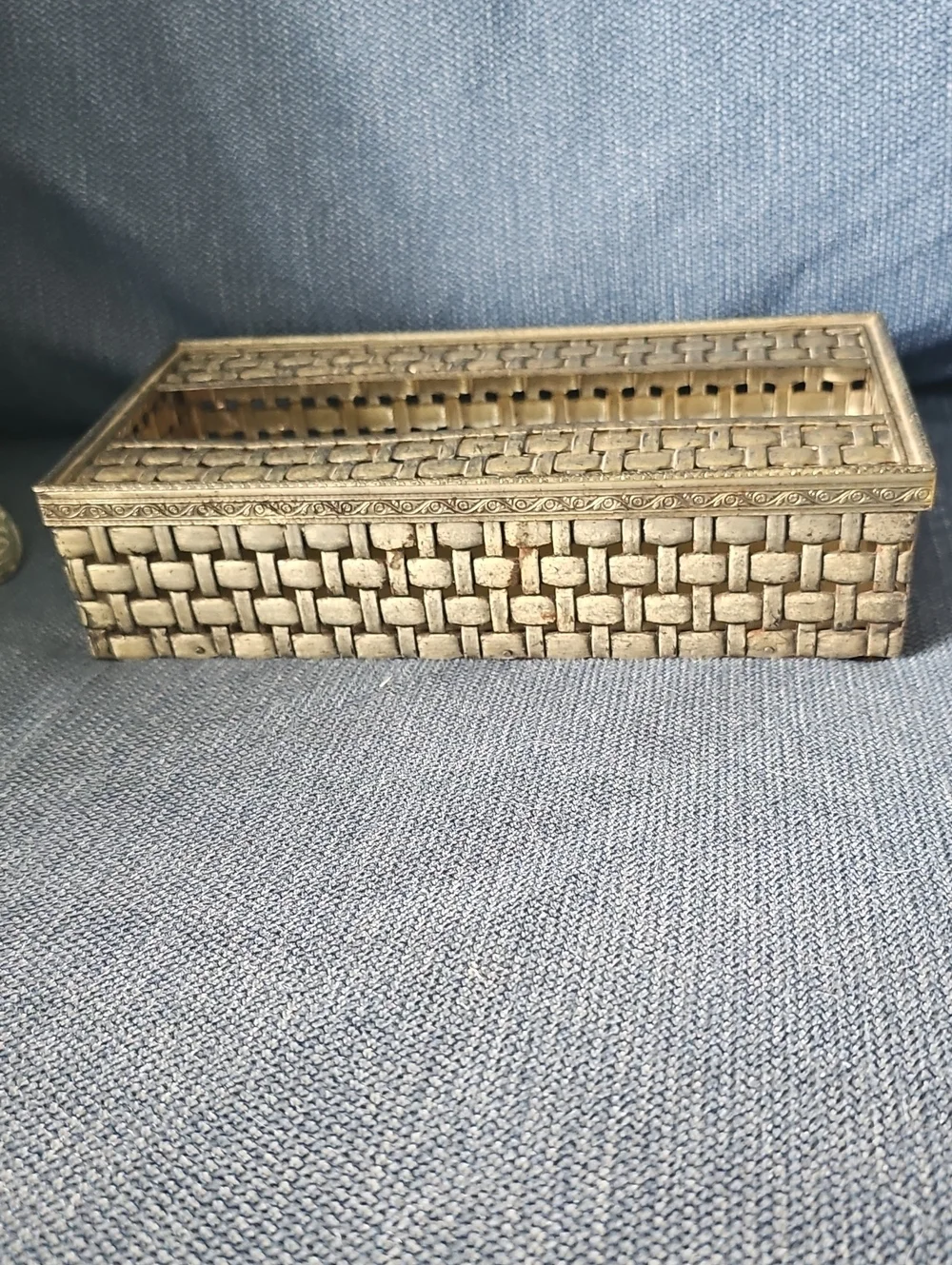 Vintage Tissue Box Woven Metal Rectangular Kleenex Bathroom Antique Gold